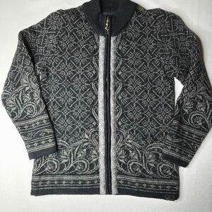 Dale of Norway Christiania New Wool Jacket Cardigan Sweater Small Black Grey